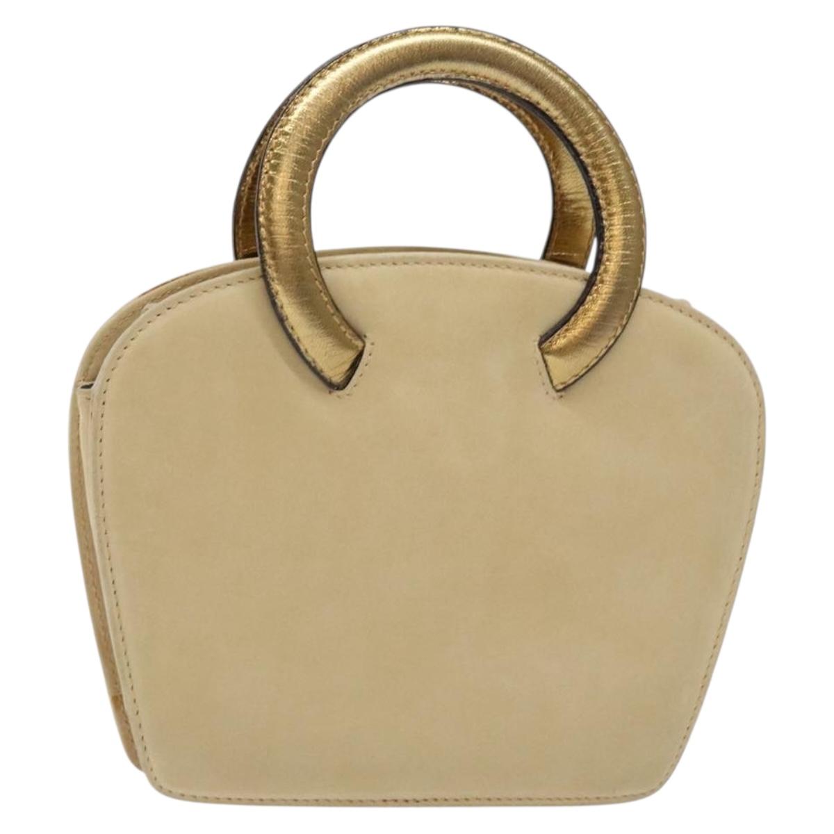 Salvatore Ferragamo Hand Bag Suede Beige Gold Auth 134611