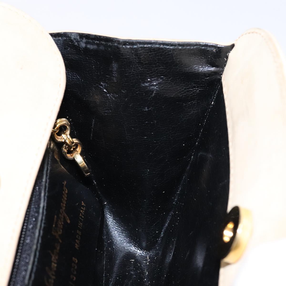 Salvatore Ferragamo Hand Bag Suede Beige Gold Auth 134611