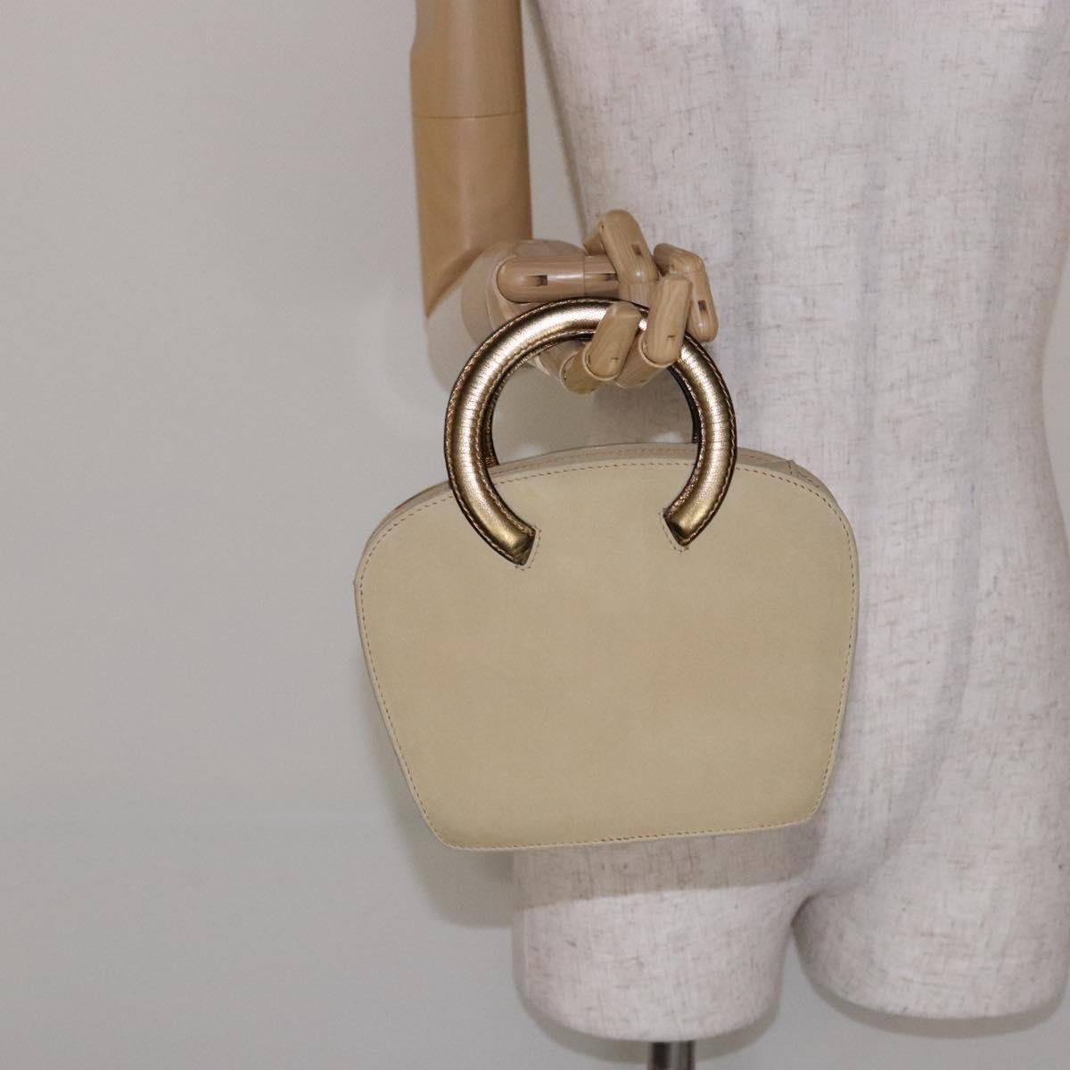 Salvatore Ferragamo Hand Bag Suede Beige Gold Auth 134611