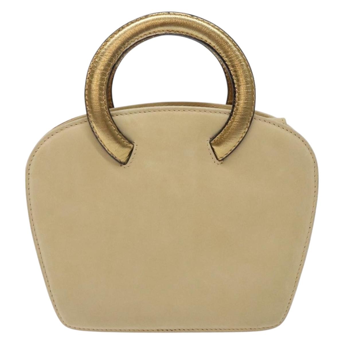 Salvatore Ferragamo Hand Bag Suede Beige Gold Auth 134611
