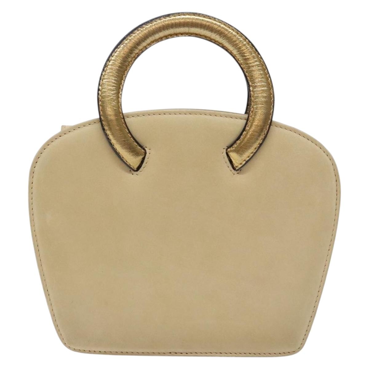 Salvatore Ferragamo Hand Bag Suede Beige Gold Auth 134611
