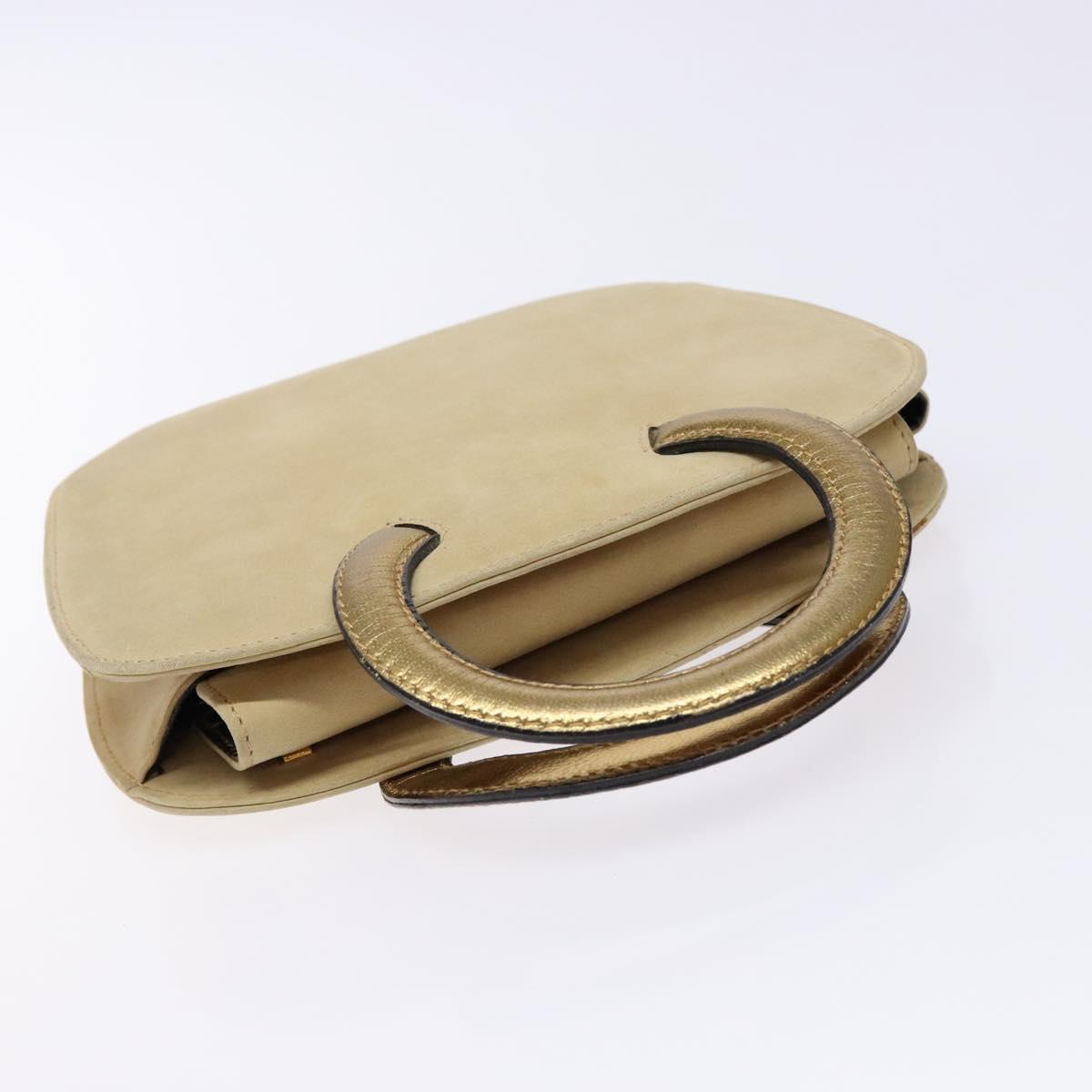 Salvatore Ferragamo Hand Bag Suede Beige Gold Auth 134611