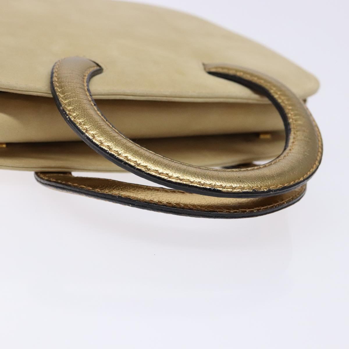 Salvatore Ferragamo Hand Bag Suede Beige Gold Auth 134611