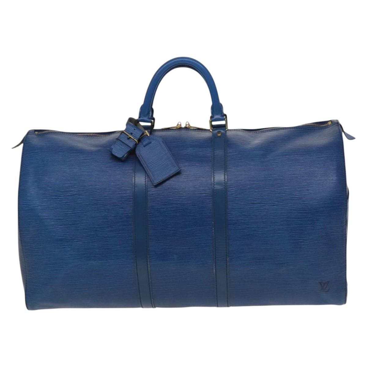LOUIS VUITTON Epi Keepall 60 Boston Bag Blue M42945 LV Auth 134615