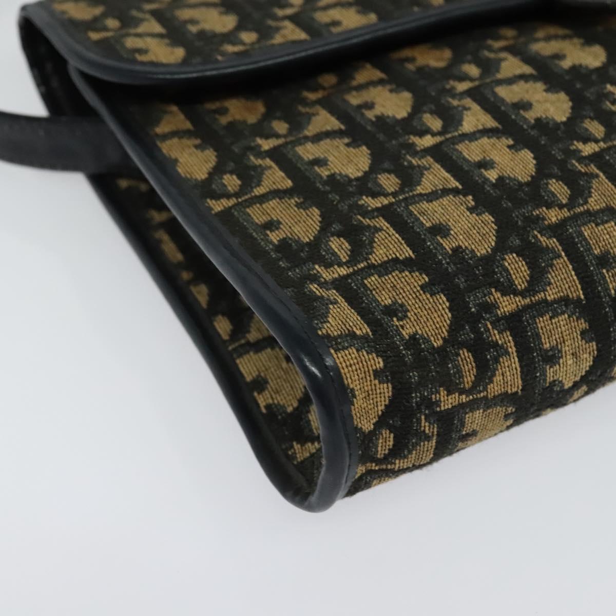 Christian Dior Trotter Canvas Shoulder Bag Navy Gold Auth 134643