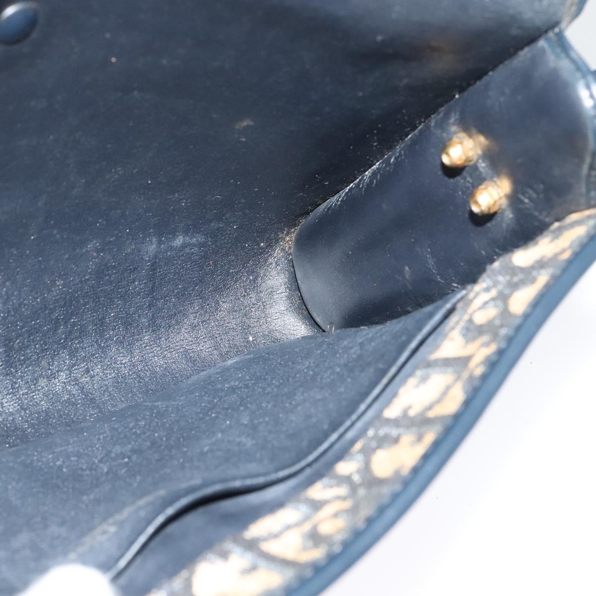 Christian Dior Trotter Canvas Shoulder Bag Navy Gold Auth 134643