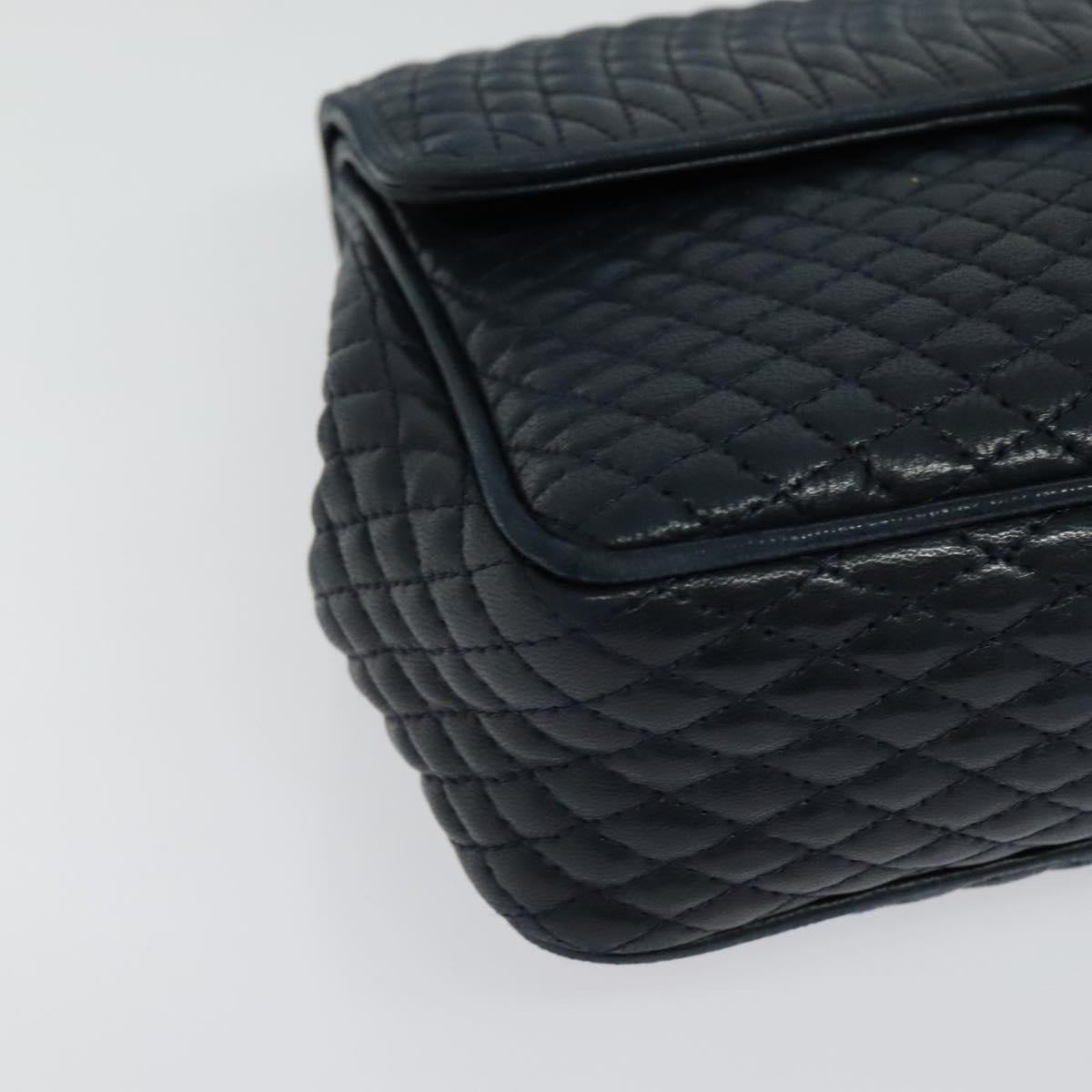 BALLY Chain Shoulder Bag Leather Navy Gold Auth 134645