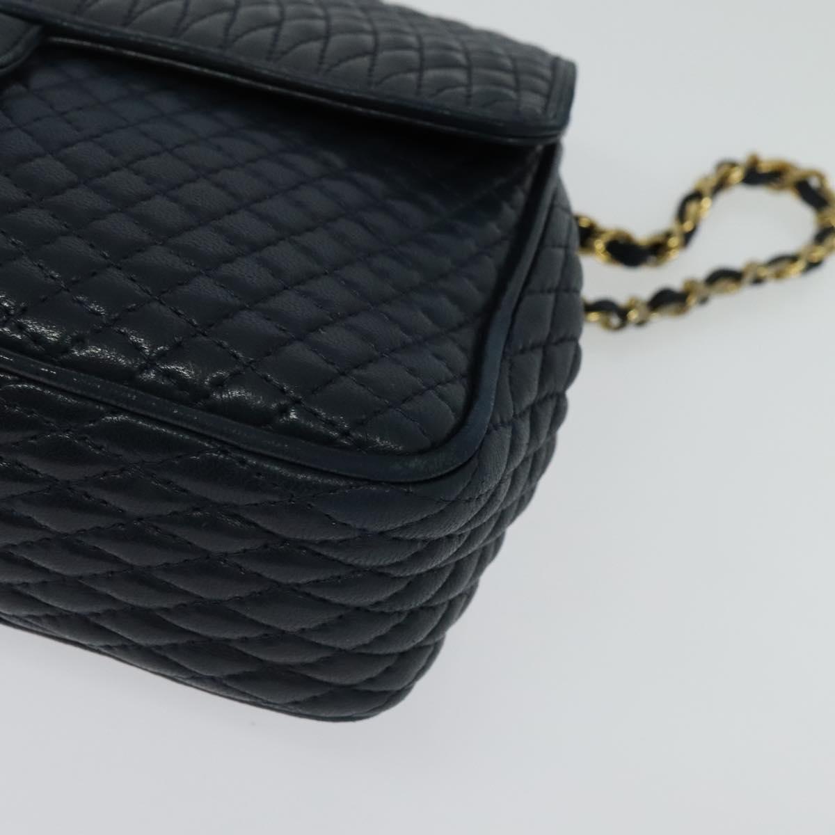 BALLY Chain Shoulder Bag Leather Navy Gold Auth 134645