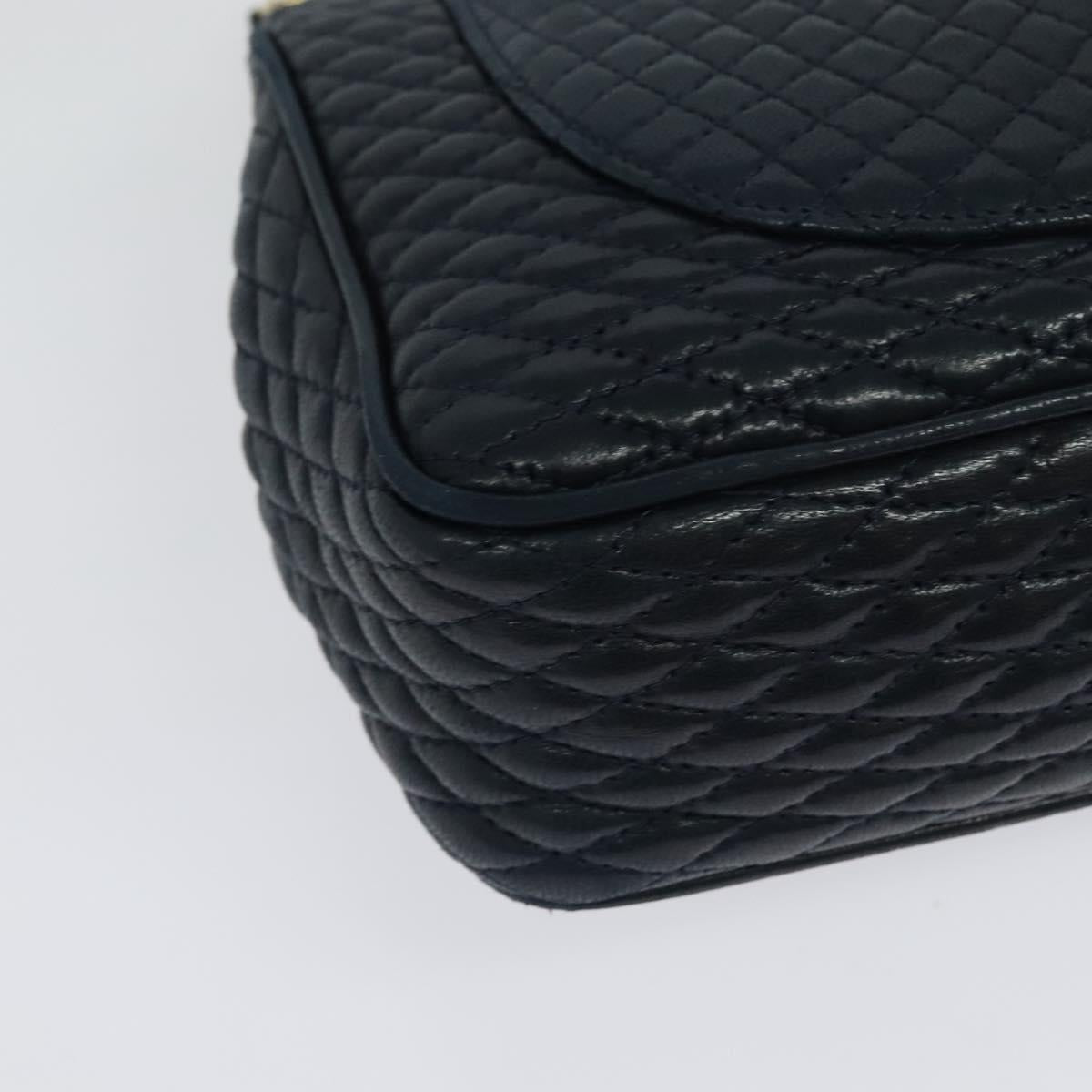 BALLY Chain Shoulder Bag Leather Navy Gold Auth 134645