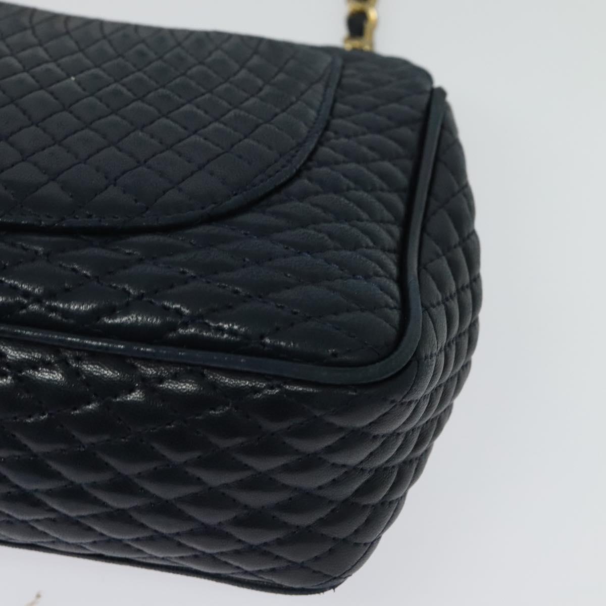 BALLY Chain Shoulder Bag Leather Navy Gold Auth 134645