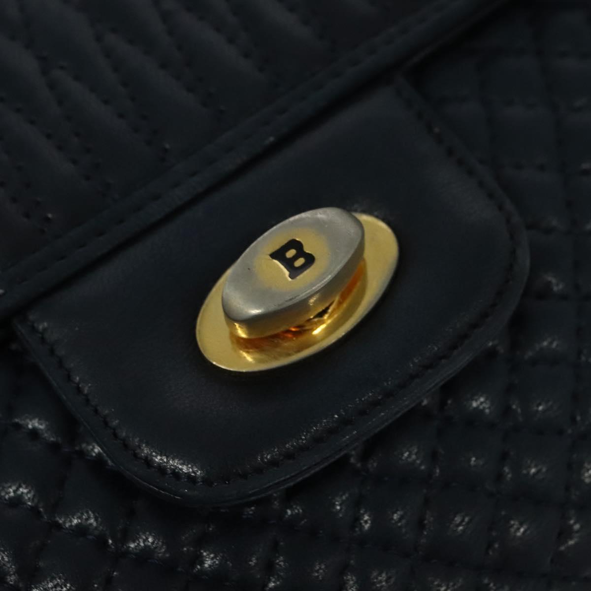 BALLY Chain Shoulder Bag Leather Navy Gold Auth 134645
