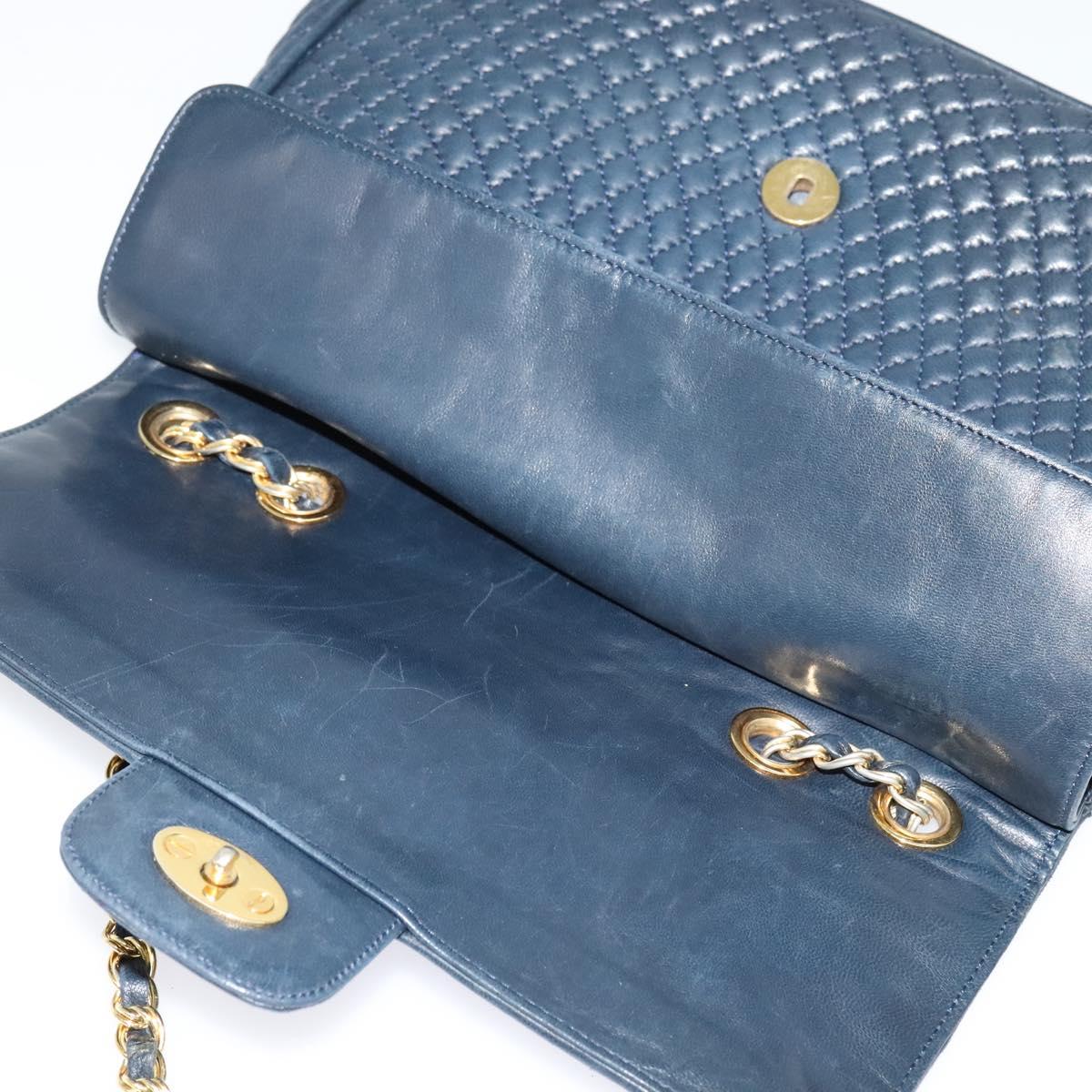 BALLY Chain Shoulder Bag Leather Navy Gold Auth 134645