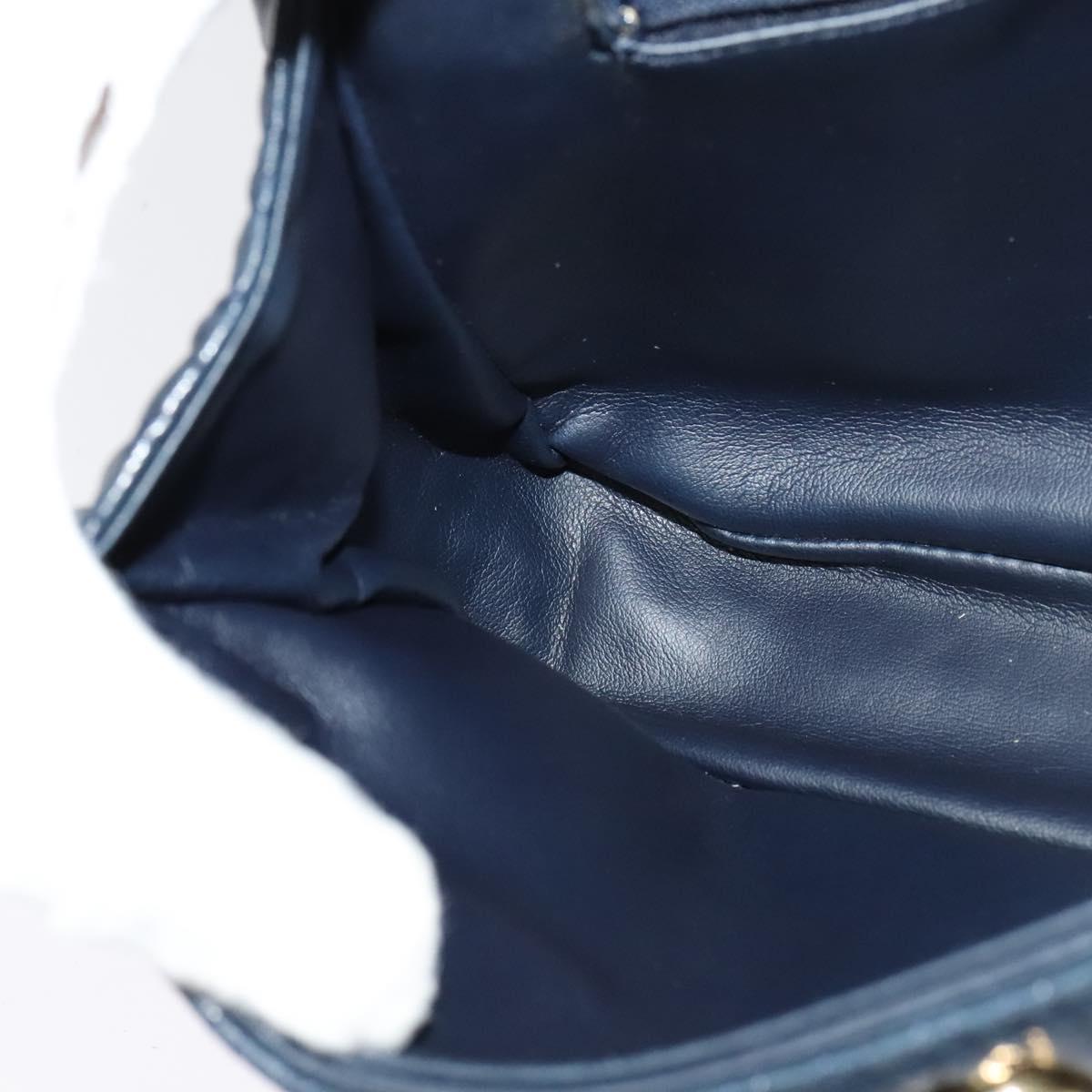 BALLY Chain Shoulder Bag Leather Navy Gold Auth 134645