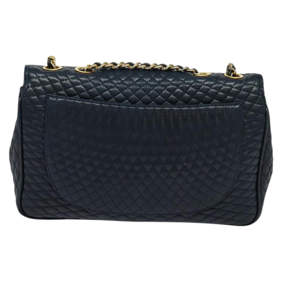 BALLY Chain Shoulder Bag Leather Navy Gold Auth 134645