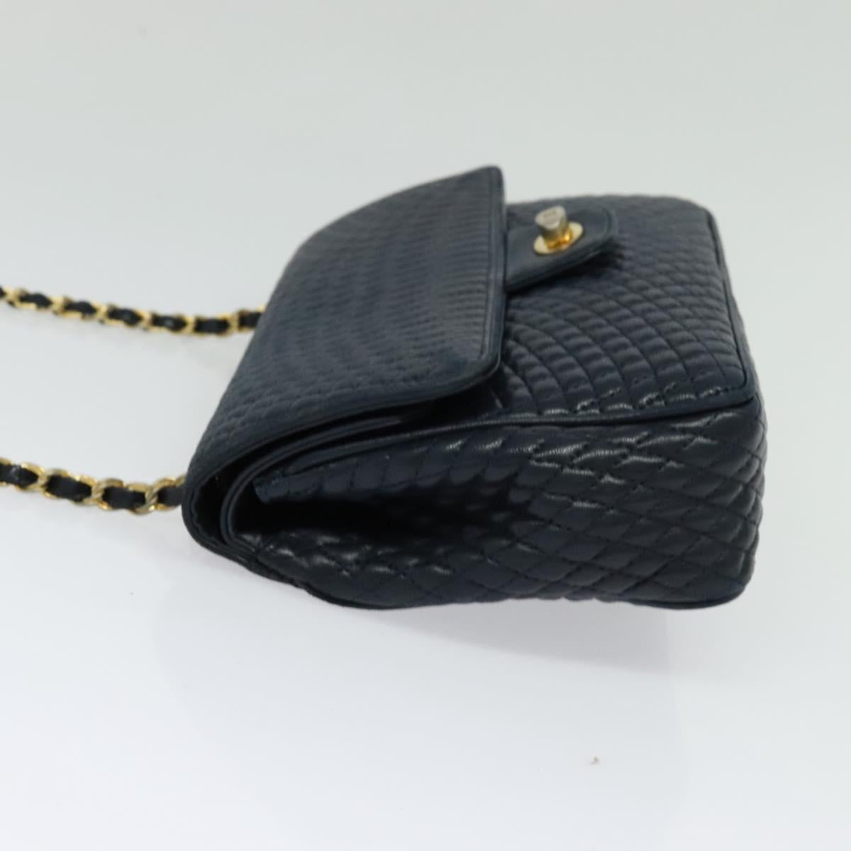 BALLY Chain Shoulder Bag Leather Navy Gold Auth 134645