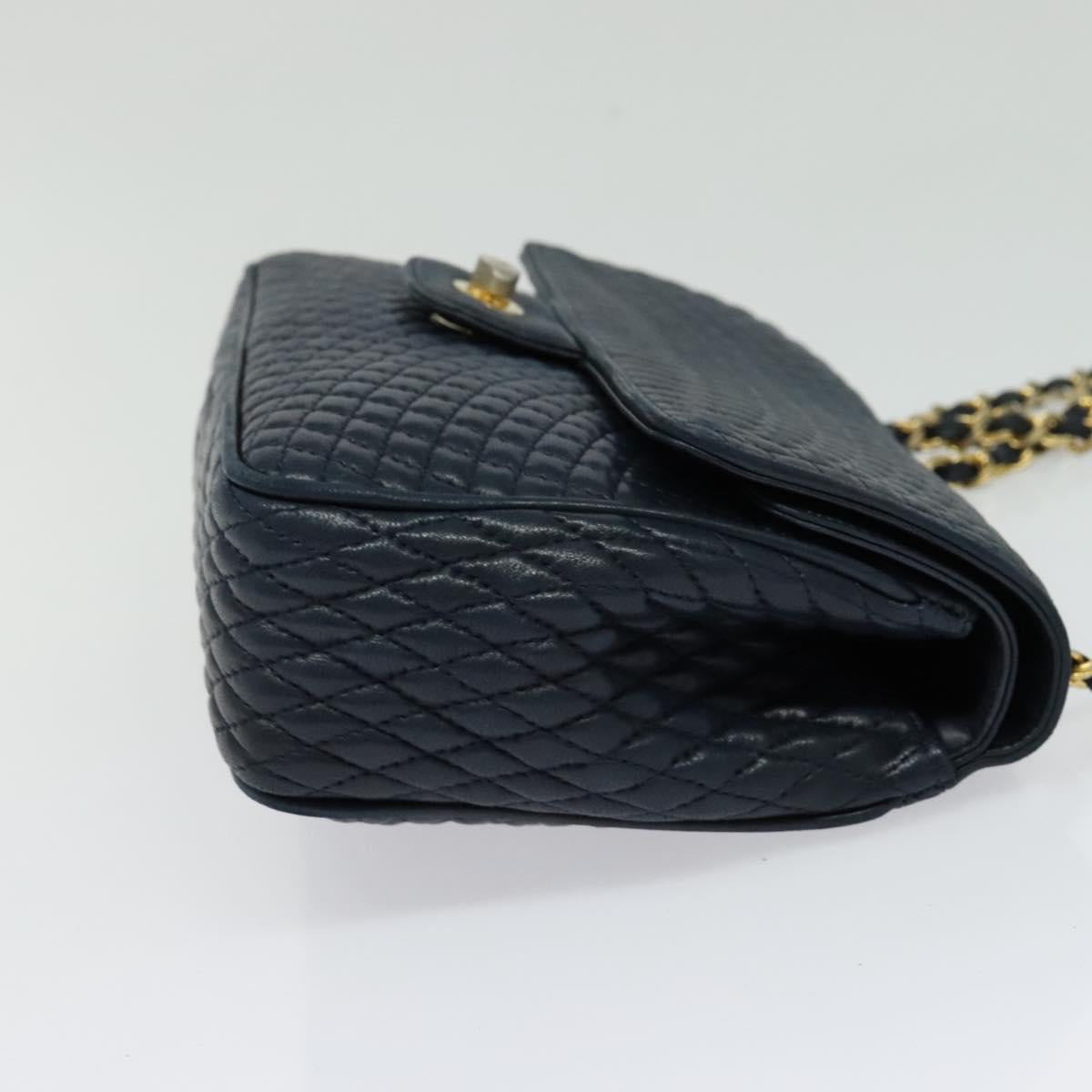 BALLY Chain Shoulder Bag Leather Navy Gold Auth 134645