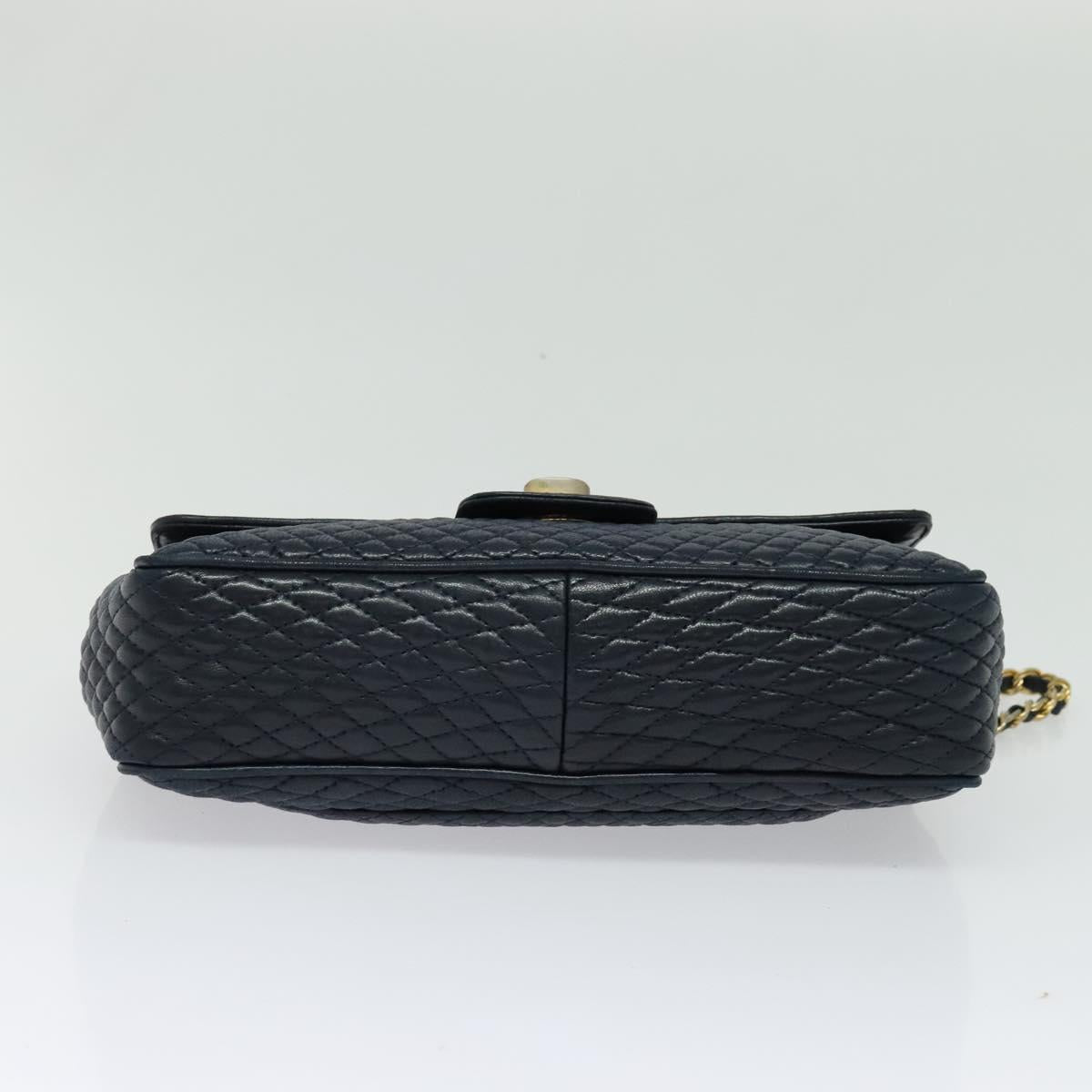 BALLY Chain Shoulder Bag Leather Navy Gold Auth 134645