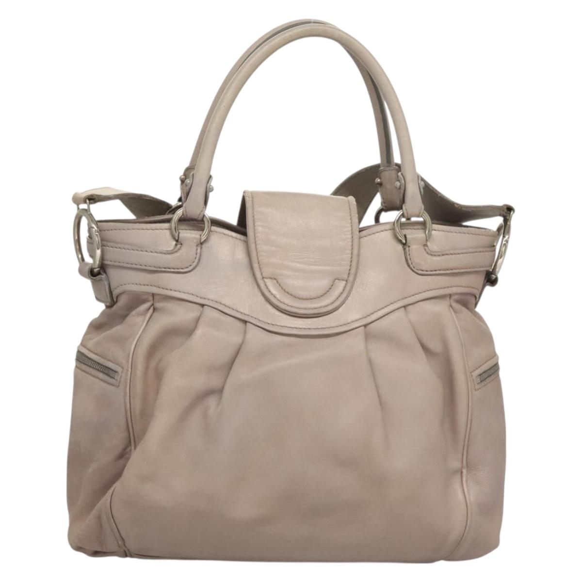 Salvatore Ferragamo Gancini Hand Bag Leather 2way Purple Silver Auth 134695