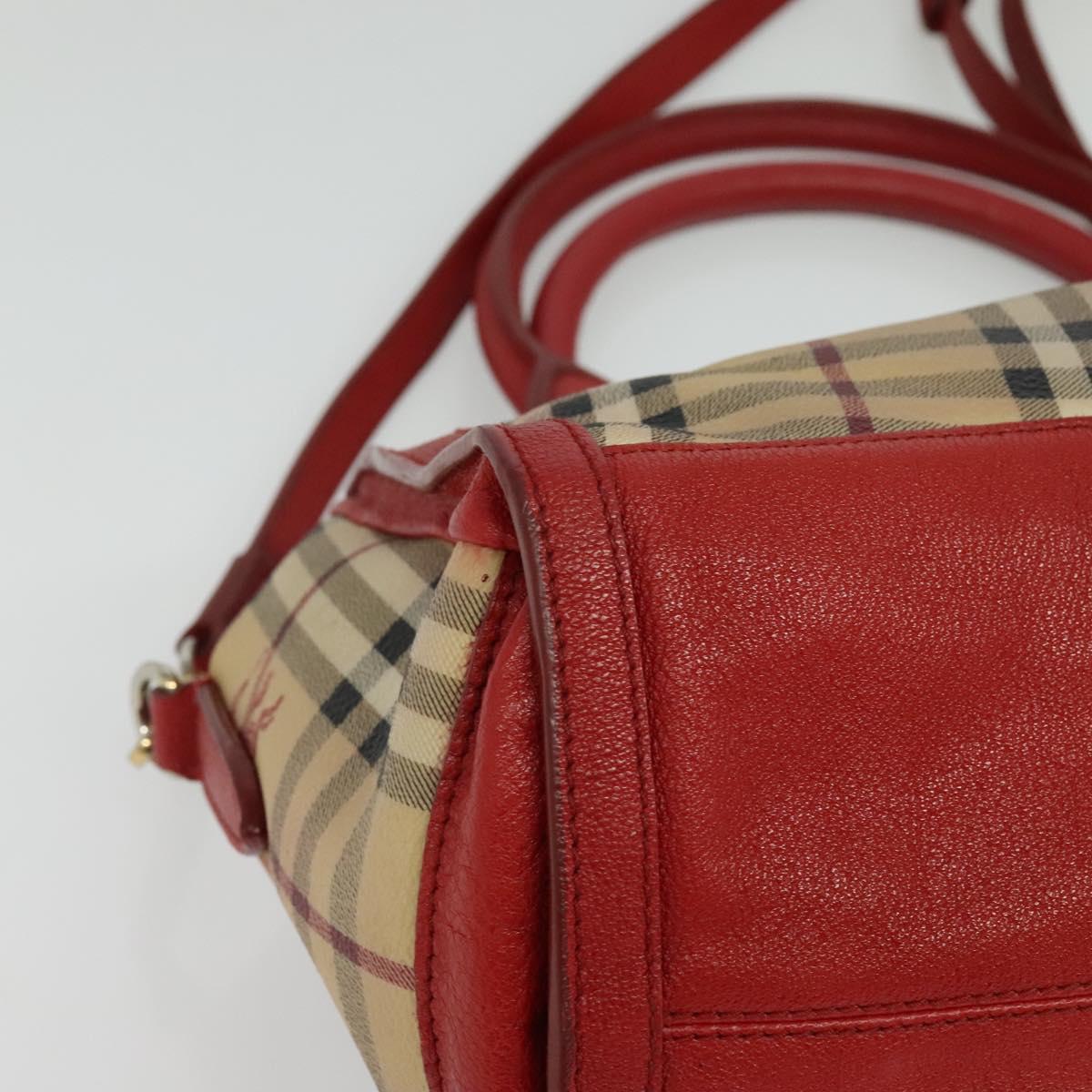 BURBERRY Nova Check Hand Bag PVC 2way Beige Silver Auth 134698