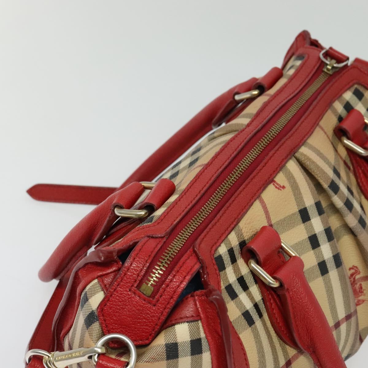 BURBERRY Nova Check Hand Bag PVC 2way Beige Silver Auth 134698