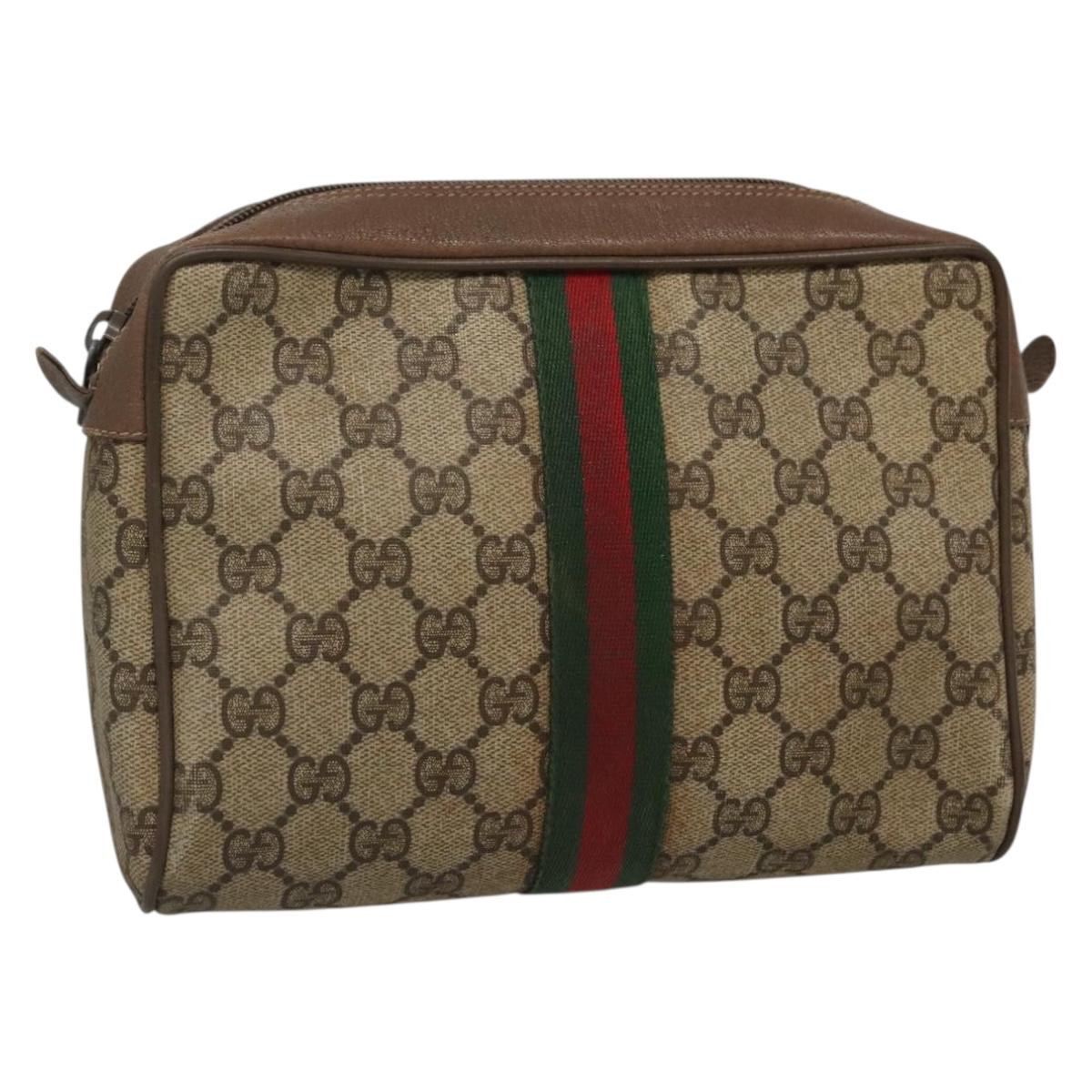 GUCCI GG Supreme Web Sherry Line Bag PVC Beige Brown 89 01 012 Auth 134730
