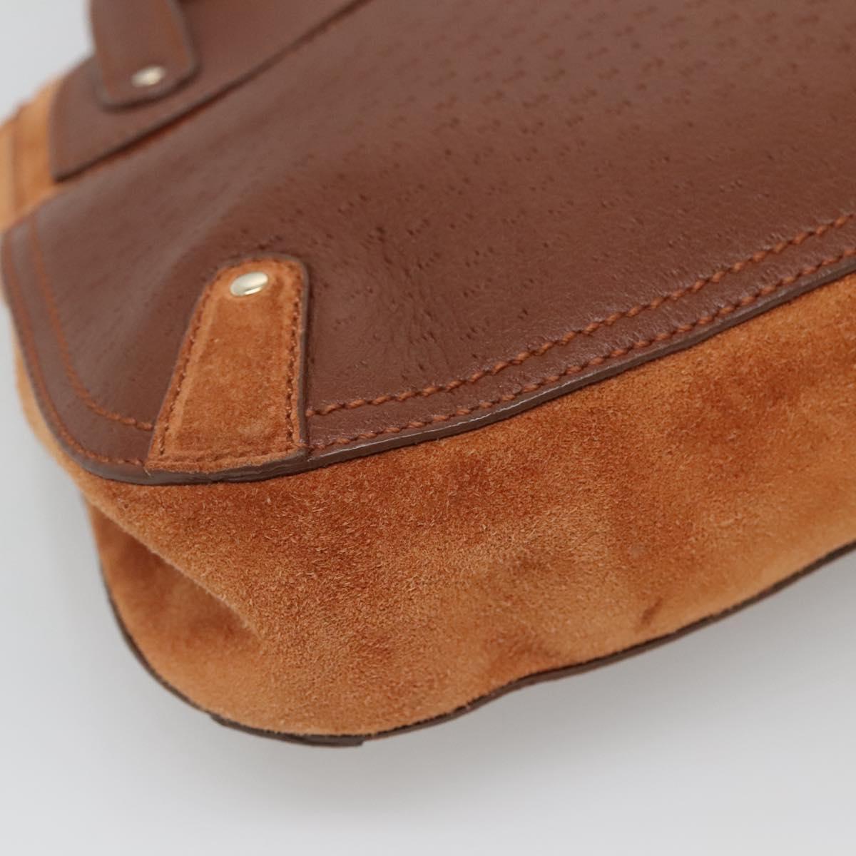 Salvatore Ferragamo Gancini Shoulder Bag Suede Brown Gold Auth 134733