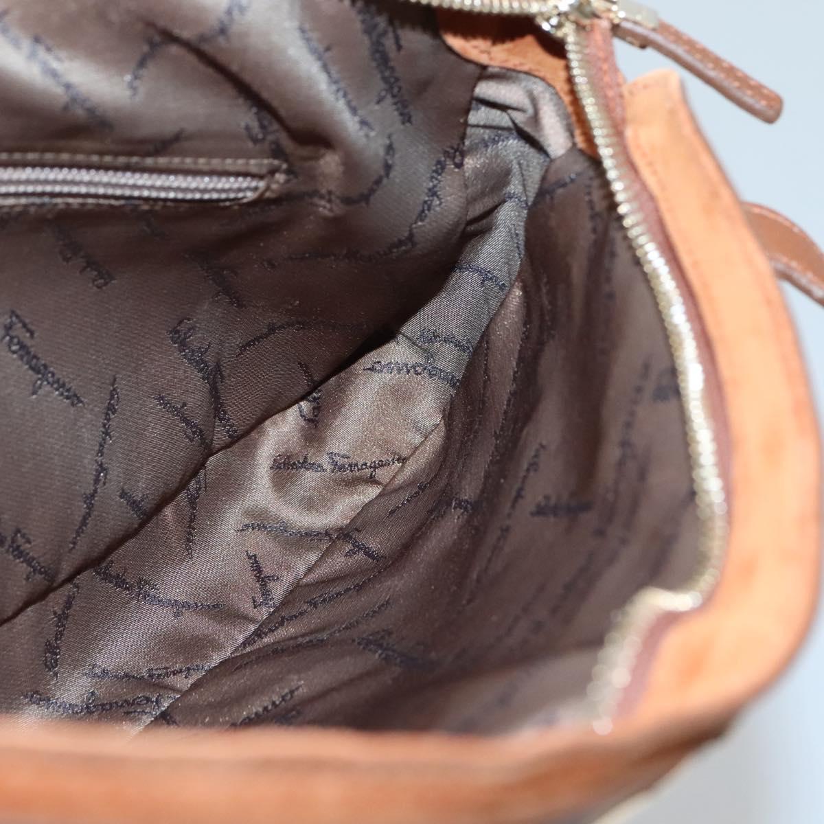 Salvatore Ferragamo Gancini Shoulder Bag Suede Brown Gold Auth 134733