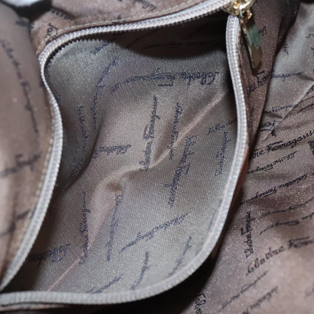 Salvatore Ferragamo Gancini Shoulder Bag Suede Brown Gold Auth 134733