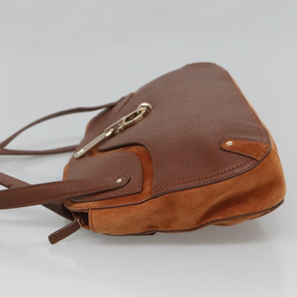 Salvatore Ferragamo Gancini Shoulder Bag Suede Brown Gold Auth 134733