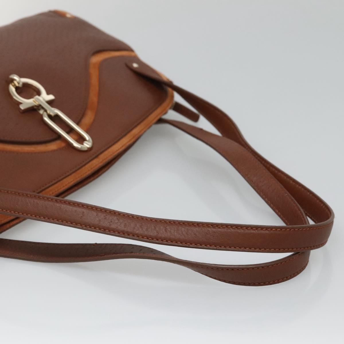 Salvatore Ferragamo Gancini Shoulder Bag Suede Brown Gold Auth 134733
