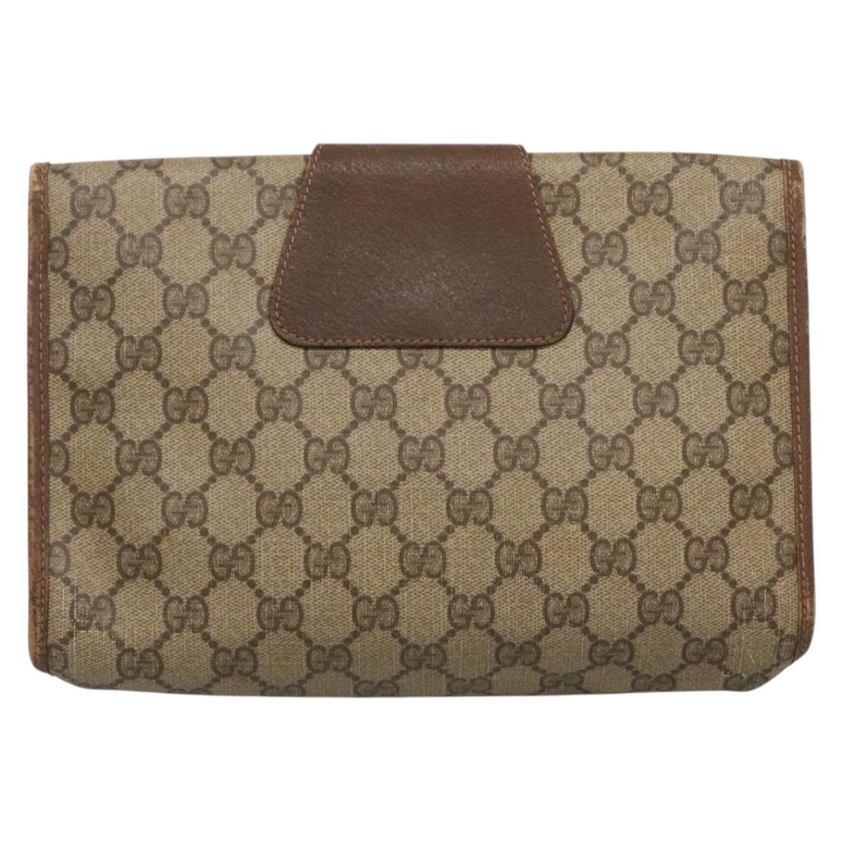 GUCCI GG Supreme Web Sherry Line Bag PVC Beige Brown 89 01 030 Auth 134738