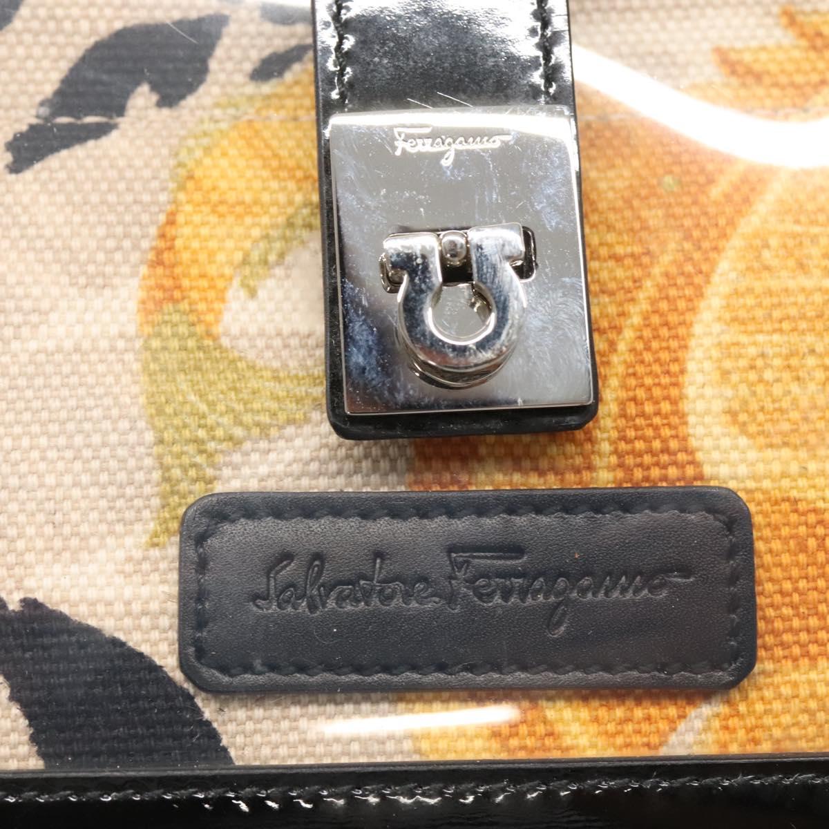 Salvatore Ferragamo Gancini Shoulder Bag Vinyl Black Beige Silver Auth 134739