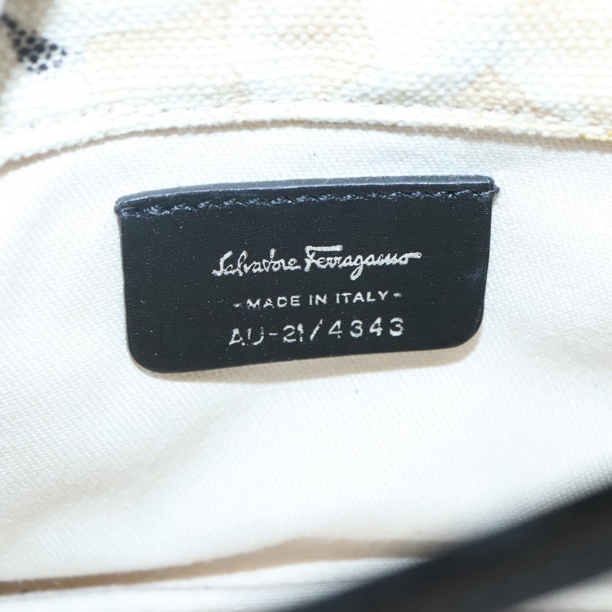 Salvatore Ferragamo Gancini Shoulder Bag Vinyl Black Beige Silver Auth 134739