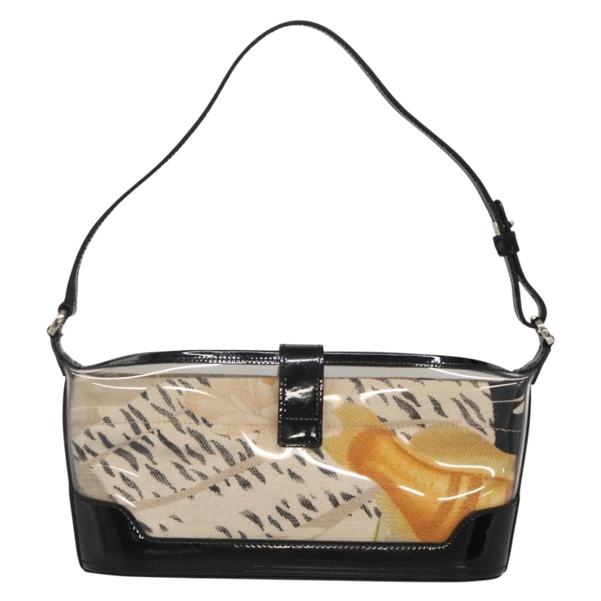 Salvatore Ferragamo Gancini Shoulder Bag Vinyl Black Beige Silver Auth 134739