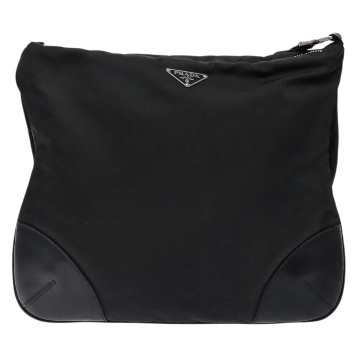 PRADA Shoulder Bag Nylon Leather Black Silver Auth 134740