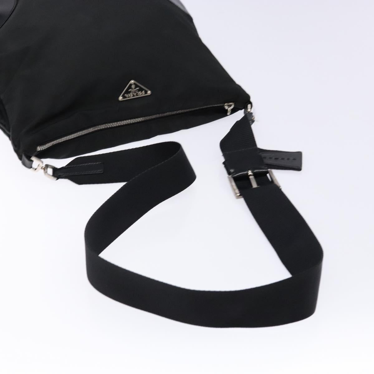PRADA Shoulder Bag Nylon Leather Black Silver Auth 134740