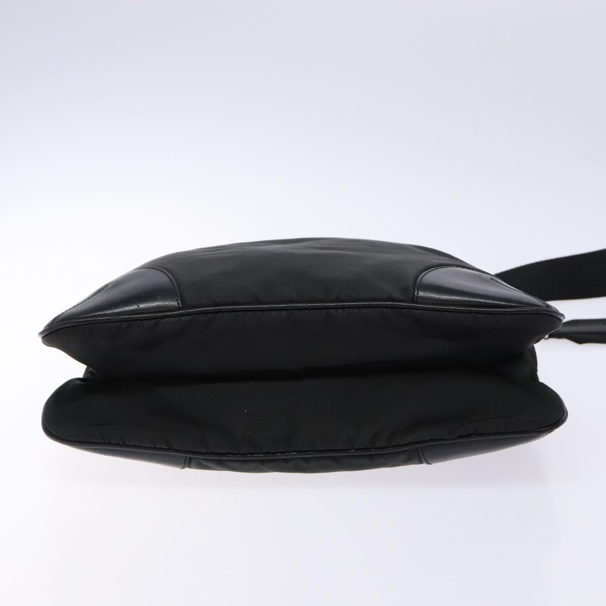 PRADA Shoulder Bag Nylon Leather Black Silver Auth 134740
