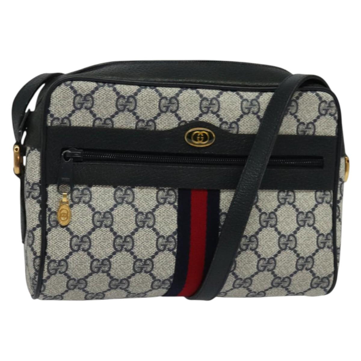 GUCCI GG Supreme Sherry Line Shoulder Bag PVC Navy Gold 68 02 004 Auth 134764