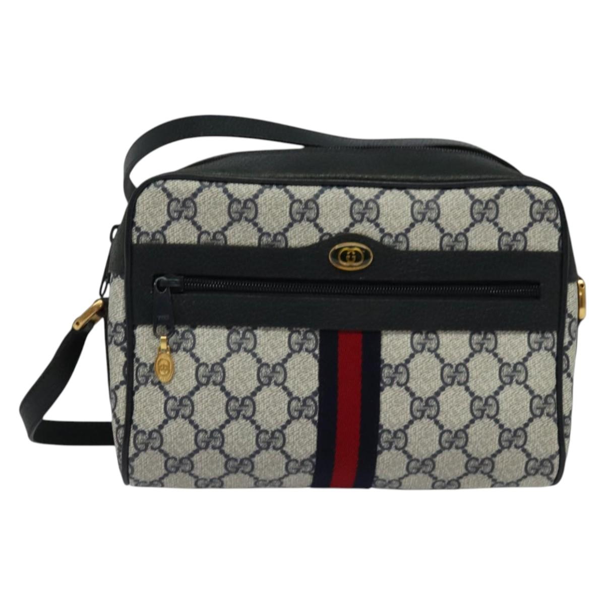 GUCCI GG Supreme Sherry Line Shoulder Bag PVC Navy Gold 68 02 004 Auth 134764
