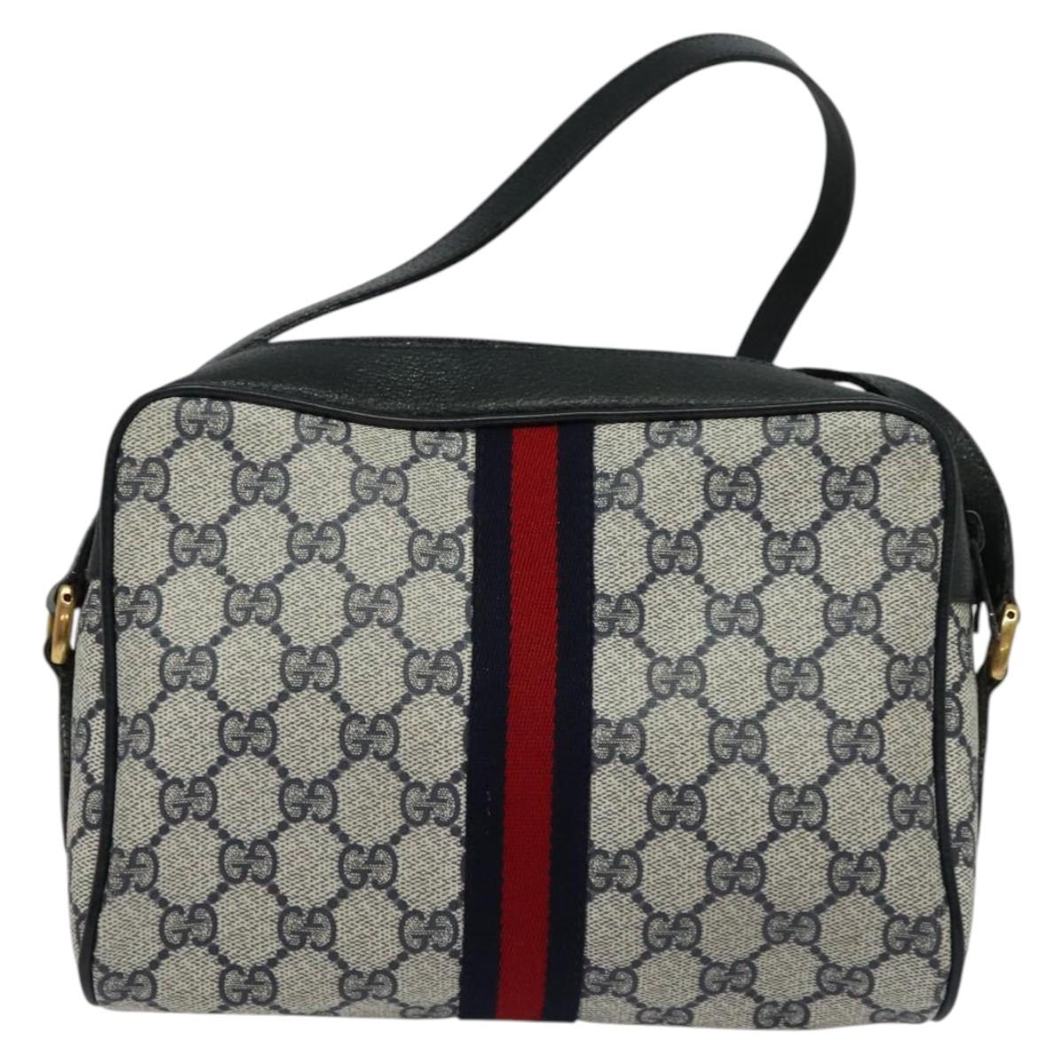 GUCCI GG Supreme Sherry Line Shoulder Bag PVC Navy Gold 68 02 004 Auth 134764