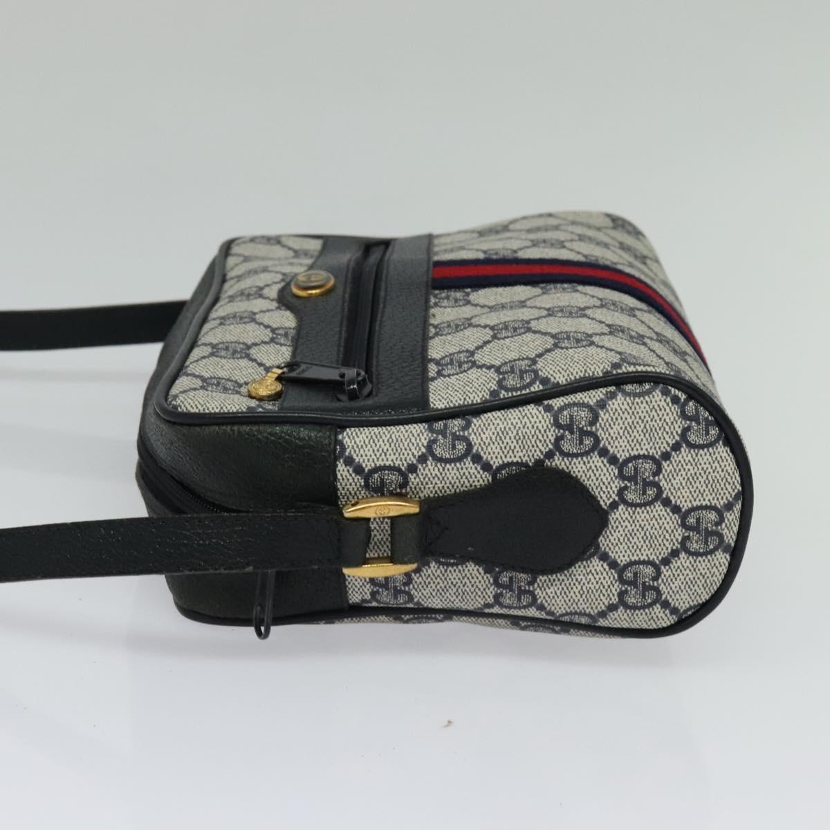 GUCCI GG Supreme Sherry Line Shoulder Bag PVC Navy Gold 68 02 004 Auth 134764