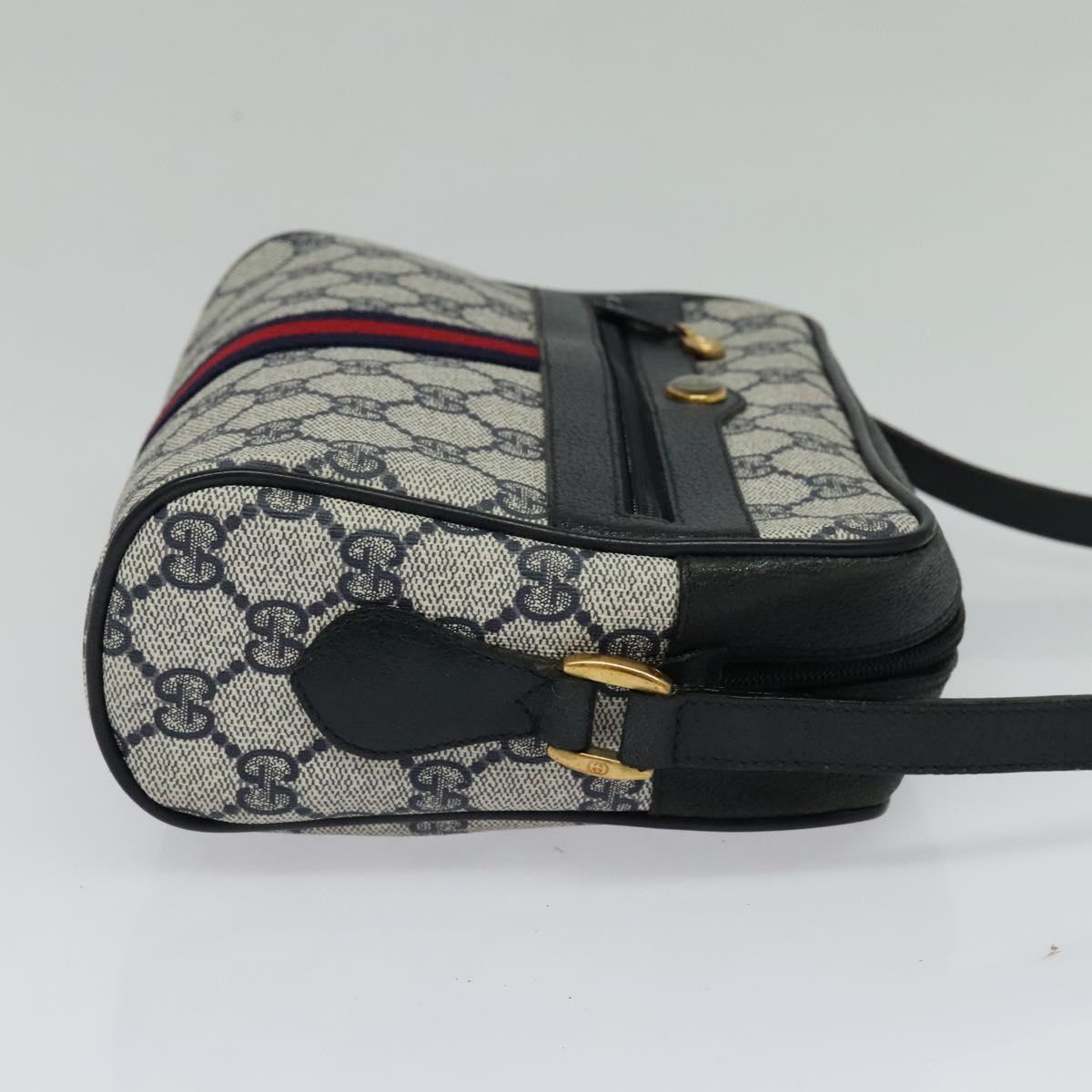 GUCCI GG Supreme Sherry Line Shoulder Bag PVC Navy Gold 68 02 004 Auth 134764
