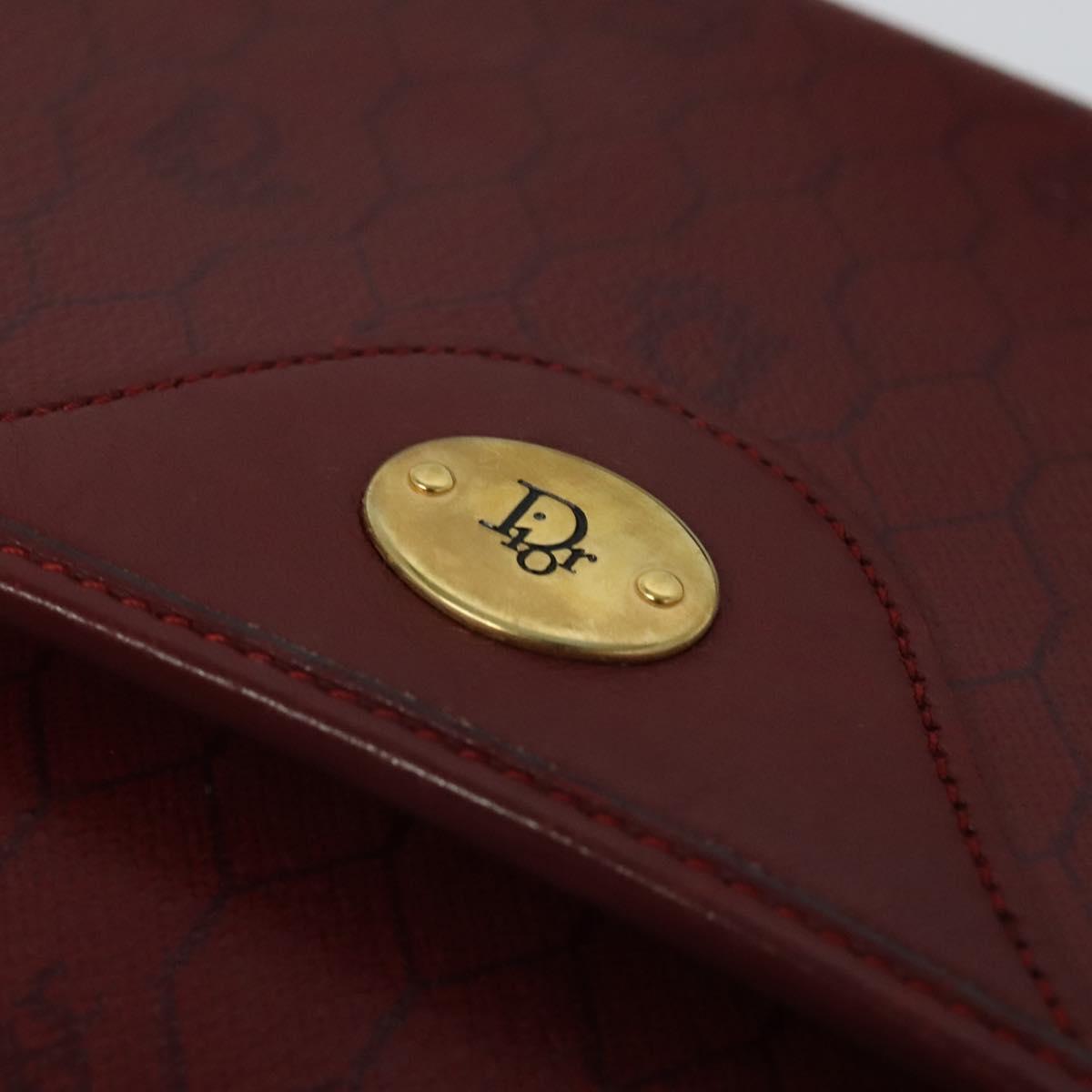 Christian Dior Honeycomb Canvas Shoulder Bag PVC Red Gold Auth 134766