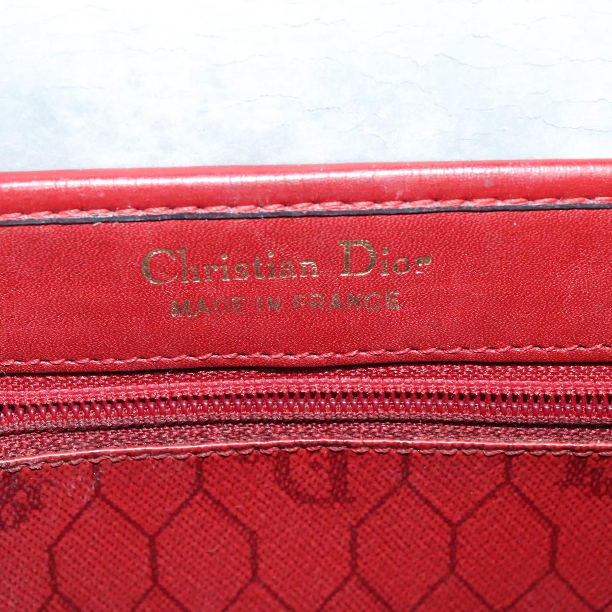 Christian Dior Honeycomb Canvas Shoulder Bag PVC Red Gold Auth 134766