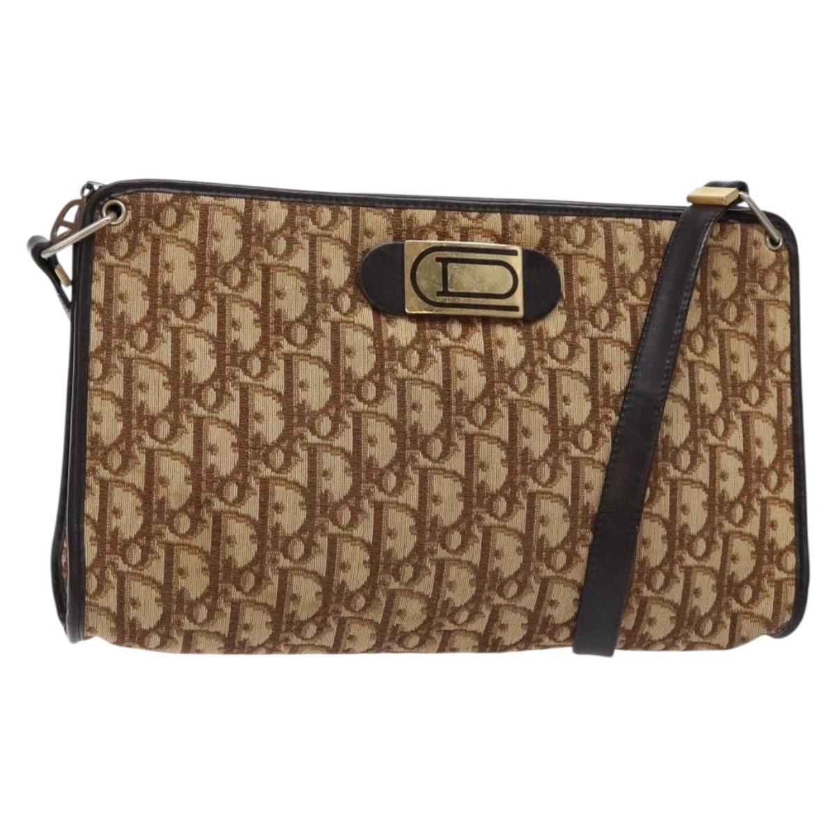 Christian Dior Trotter Canvas Shoulder Bag Brown Gold Auth 134767