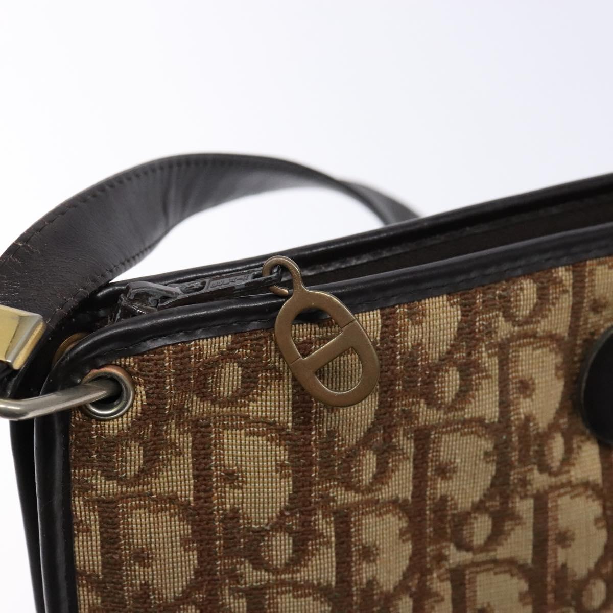 Christian Dior Trotter Canvas Shoulder Bag Brown Gold Auth 134767
