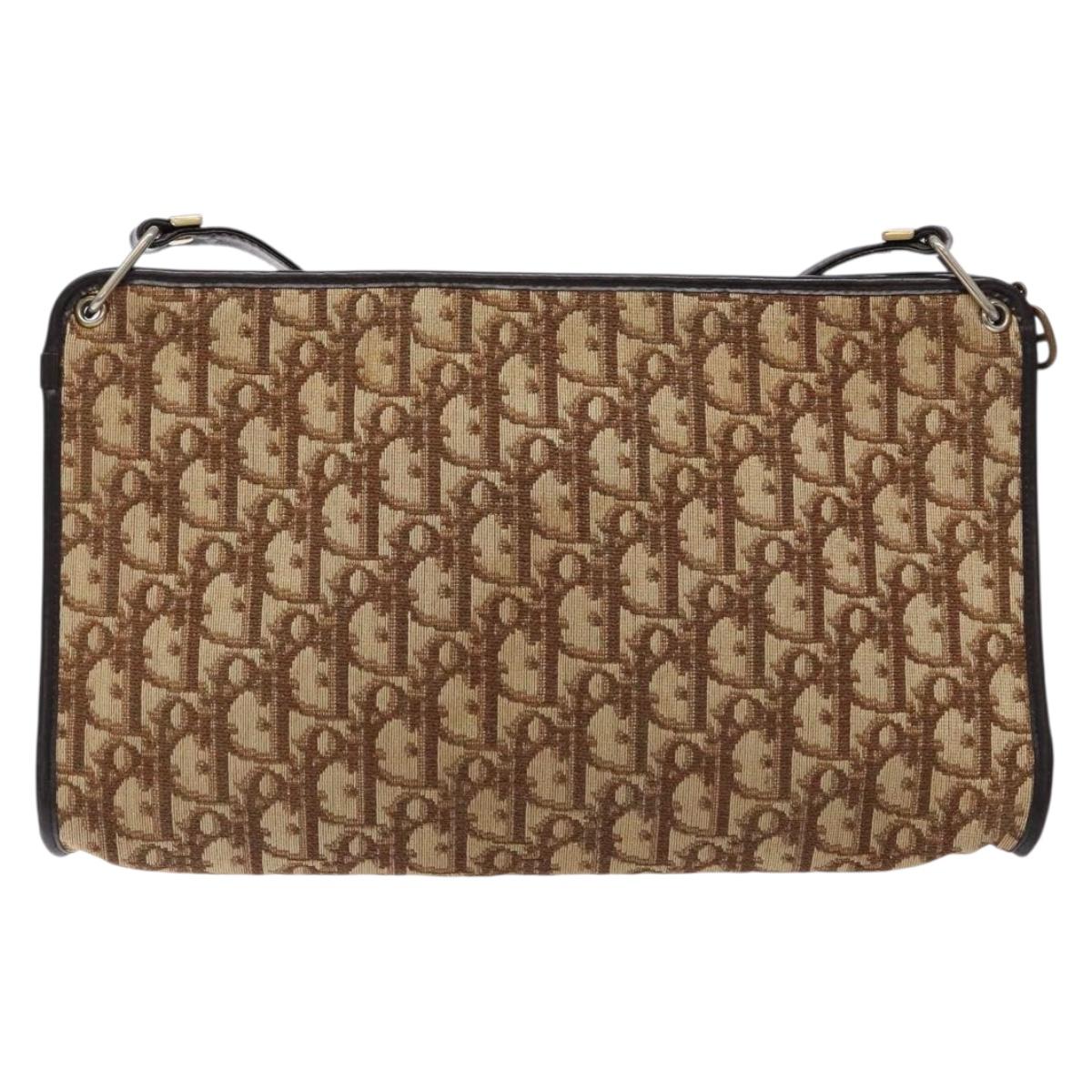 Christian Dior Trotter Canvas Shoulder Bag Brown Gold Auth 134767