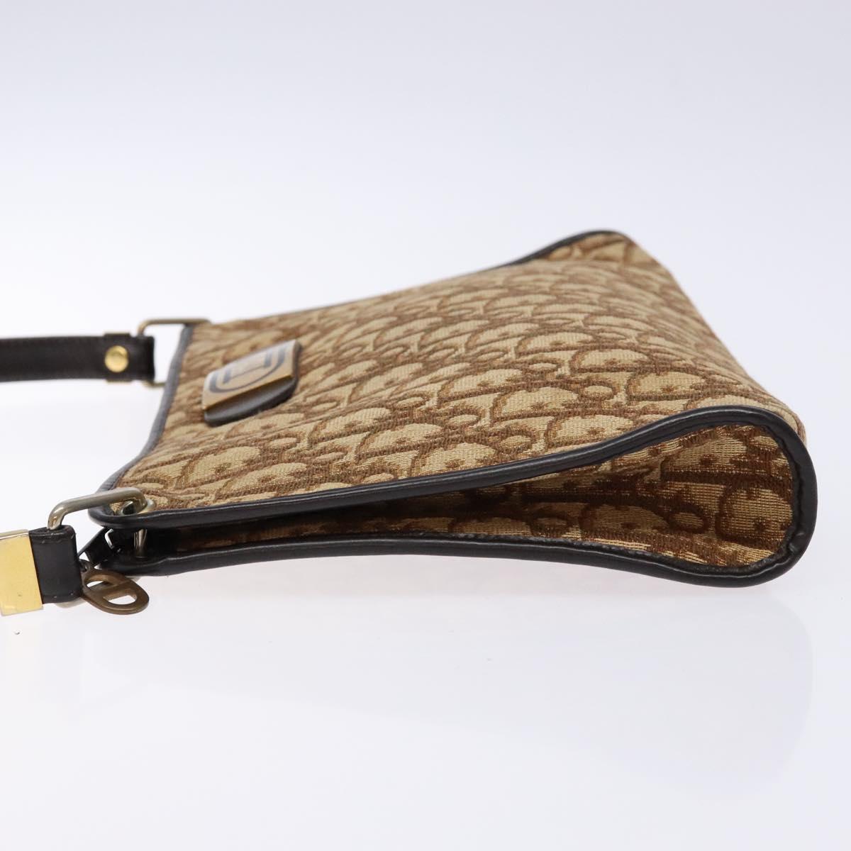 Christian Dior Trotter Canvas Shoulder Bag Brown Gold Auth 134767