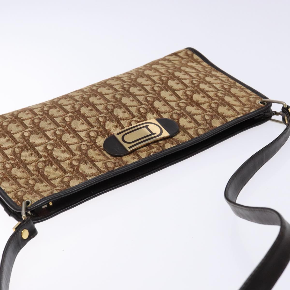 Christian Dior Trotter Canvas Shoulder Bag Brown Gold Auth 134767