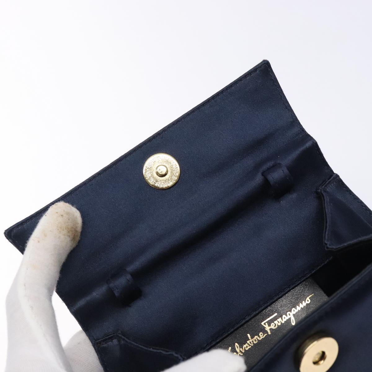 Salvatore Ferragamo Gancini Hand Bag Satin Navy Gold Auth 134768